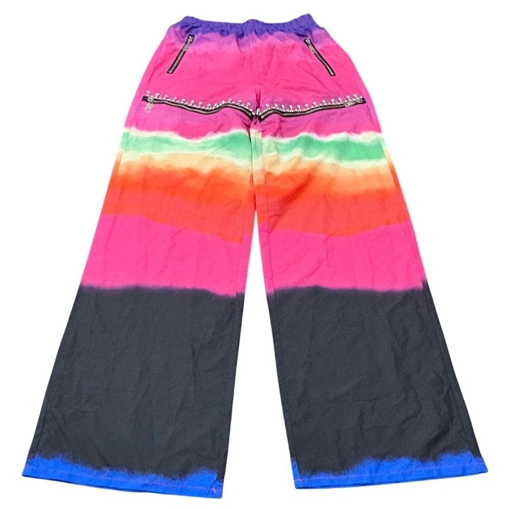 Nichole Lynel NWT Colorblock Wide Leg Pants Rhinestone Zip Trim Womens Small